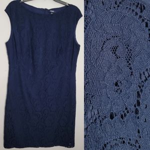 CHAPS Navy Blue Lace Fully lined Formal Dress Size 16